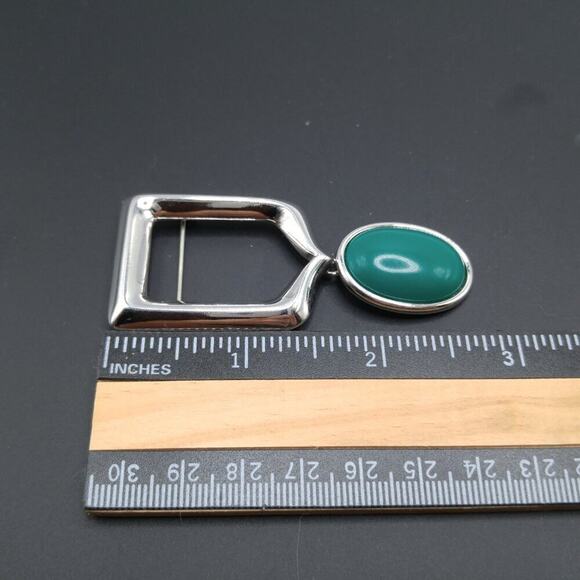 Vintage Monet Green Lucite Dangle Brooch, Silver Tone, 2 3/4 Inches - Picture 5 of 6